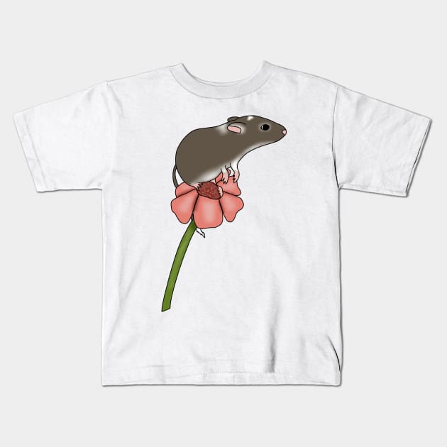 Cute brown gerbil on a flower Kids T-Shirt by Becky-Marie